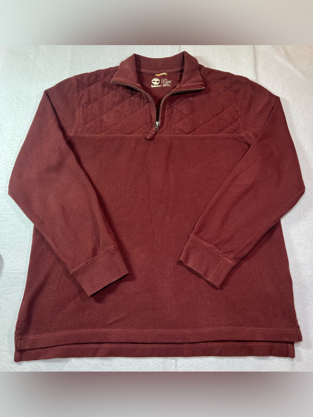 Timberland Mens 1/4 Zip Pullover Sweater Quilted Mock Neck,Maroon,Large